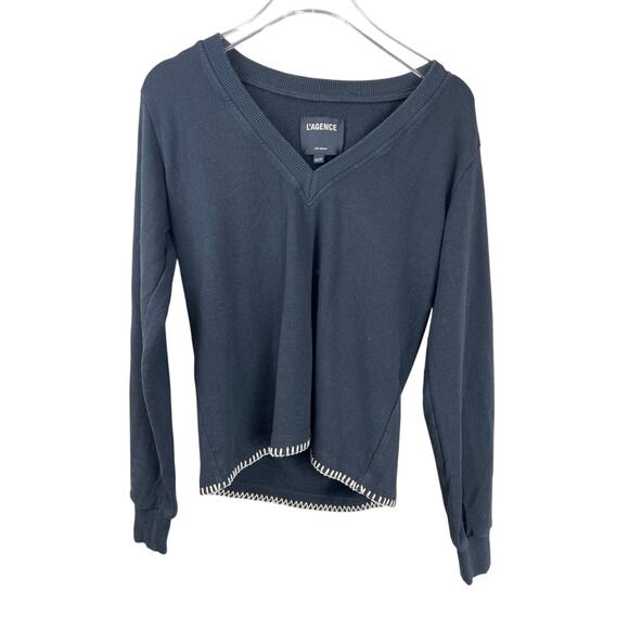 L’agence Womens Helena‎ Sweatshirt Long Sleeve V-Neck XS Black Closet Staple - Picture 1 of 11